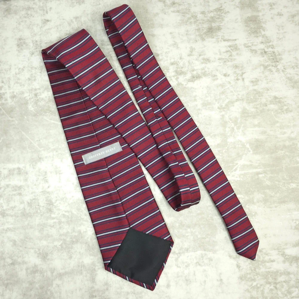 Geoffrey Beene Necktie Mens Red Striped Classic Silk Business Casual